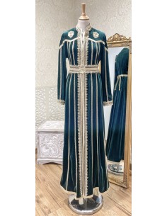 Caftan Robe oriental velours vert émeraude  - 2