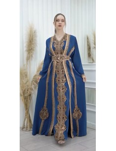 Caftan marocain robe oriental Chic moderne Luxe Bleu Royal  - 2