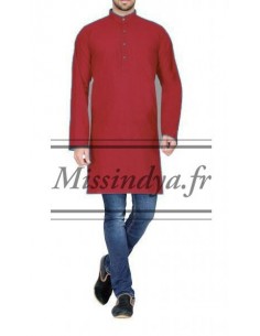 Tunique indien homme bordeaux  - 1 2