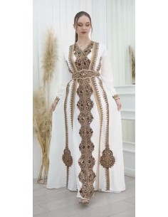 Caftan marocain robe oriental Chic moderne Luxe Blanc  - 1