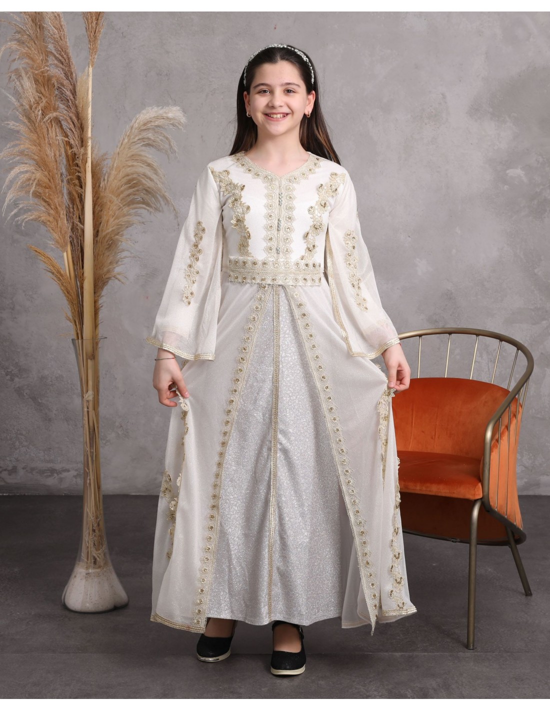 Caftan enfant fille Ados Kaftan Takchita Blanc AVR23 Enfant ( Tenue