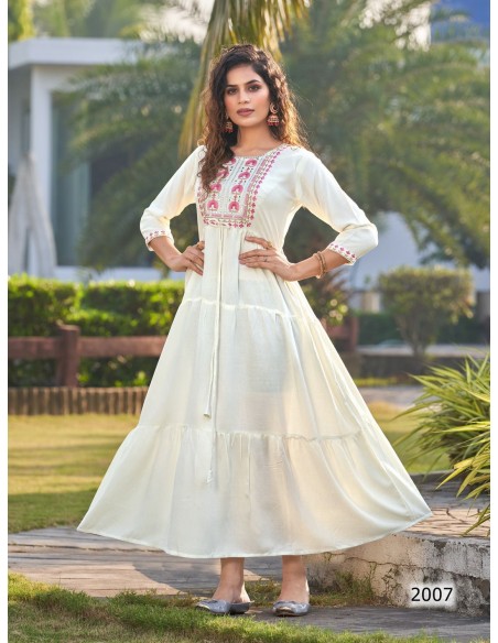 Robe longue Kurti Sun Burn Tunique indienne ethnique Boheme Chic Blanc  - 1