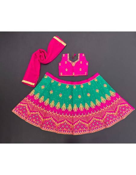 Lehenga choli sari fille AFREEN doré Rose vert  - 1