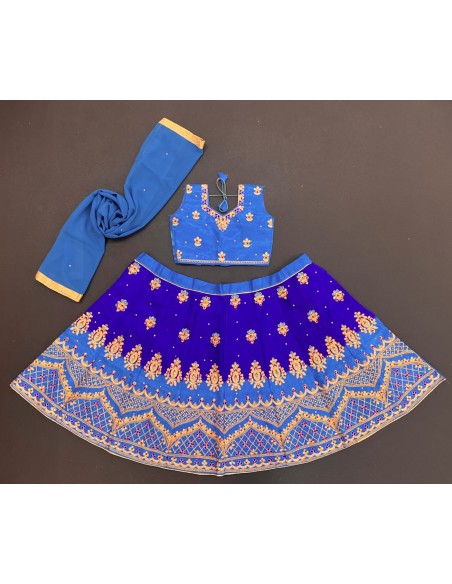 Lehenga choli sari fille AFREEN doré Bleu Turquoise  - 1