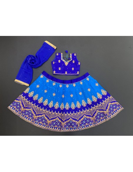 Lehenga choli sari fille AFREEN doré Bleu Marine  - 1