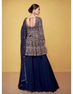 Lehenga choli Bleu et doré Sayuri Bleu marine  - 1 2