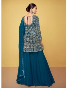 Lehenga choli Bleu et doré Sayuri Bleu Vert  - 1 2