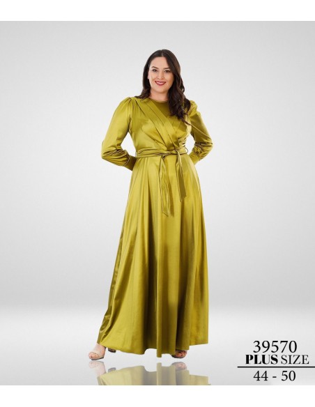 Robe de Soirée grande taille vert Anis Satiné  - 1