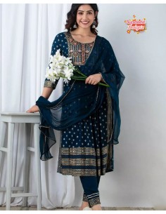 Robe indienne pakistanaise Salwar kameez Mehek Bleu vert  - 1