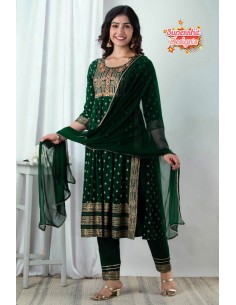 Robe indienne pakistanaise Salwar kameez Mehek vert  - 1