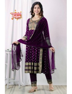 Robe indienne pakistanaise Salwar kameez Mehek violet  - 1