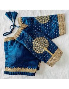 Choli saree bollywood haut sari bleu doré  - 1