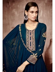 Robe de Soirée Princesse Longue Bleu Vert Fiona - 1 2