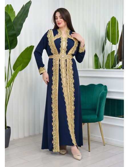 Caftan Takchita Bleu doré robe oriental RIM J23  - 2