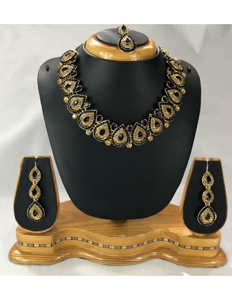 Parure Bijoux indienne Noir et doré AVR18 Bijoux indiens