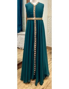 Caftan enfant fille takchita boleros J23 Vert et doré  - 1 2