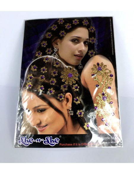 Bindi autocollant main cheveux violet  - 1