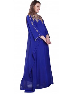 Robe Dubai farasha Bleu roi Dore  - 1