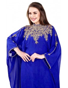 Robe Dubai farasha Bleu roi Dore  - 1 2