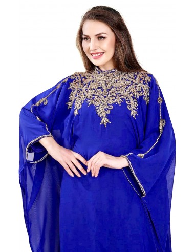 Robe Dubai farasha Bleu roi Dore  - 2