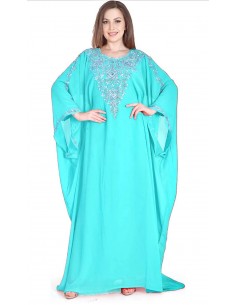 Robe Dubai farasha Bleu turquoise et argenté  - 1