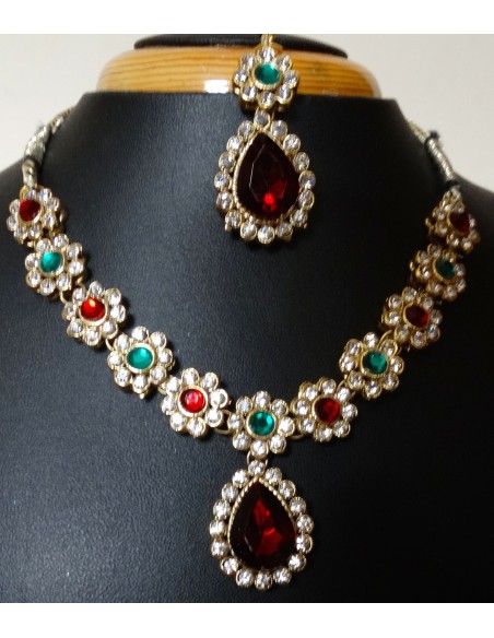 Parure Bijoux indienne Esha Rouge & Vert  - 2