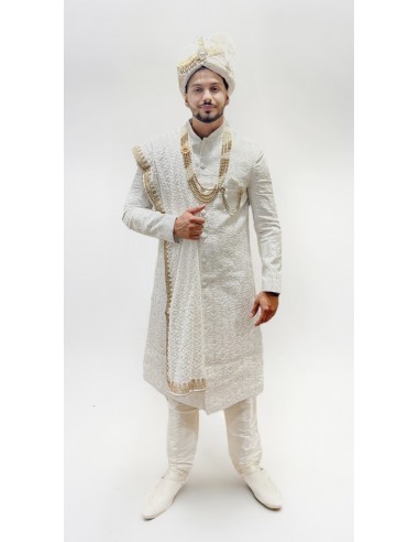 Sherwani Kurta Homme marié complet haute gamme Maharaja Blanc  - 1