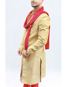 Sherwani Kurta Sultan Homme haute gamme beige rouge JUI23  - 2 2