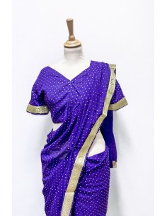 Sari pas cher prêt à porter violet & doré  - 1 2
