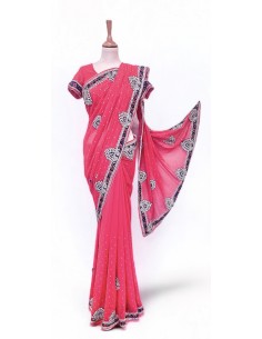 Sari indien MEERA Rose et argenté  - 1 2