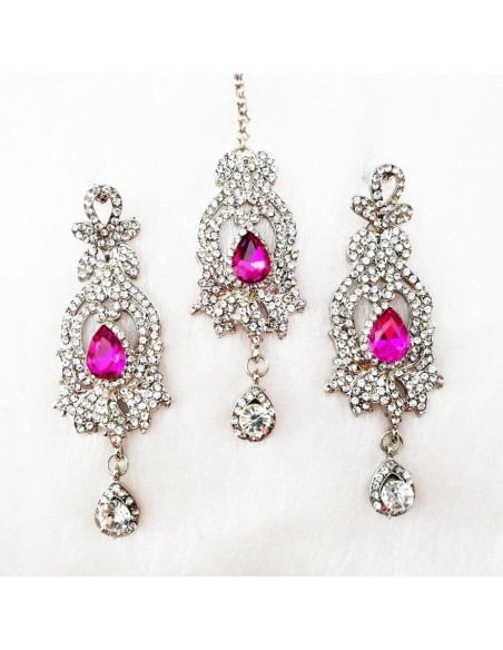 Set Bijoux indiens ethnique Rose Argenté FarJ Maang Tikka ( bijoux ...