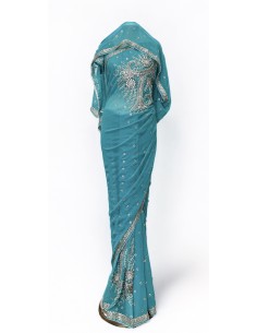 Sari Bleu argenté Perlé  - 1 2
