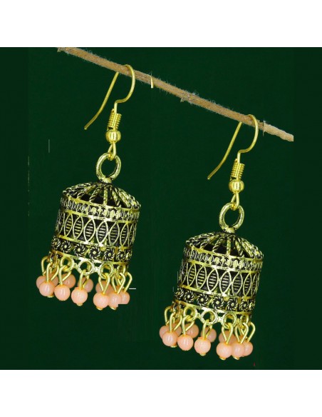 Boucles d’oreilles indiens jhumka doré et Corail  - 1