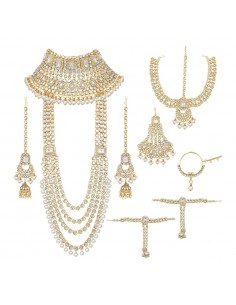 Parure bijoux indienne kundan Blanc doré  - 1