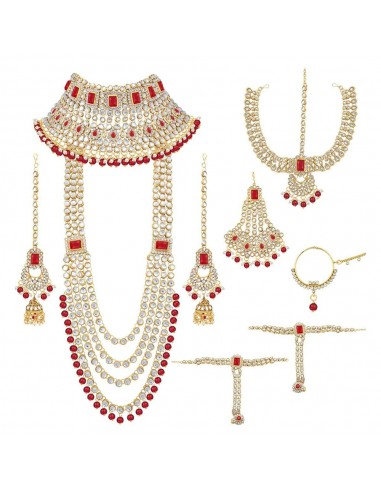 Parure bijoux indienne kundan rouge doré  - 1