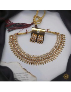 Parure Bijoux collier indienne doré blanc  - 1