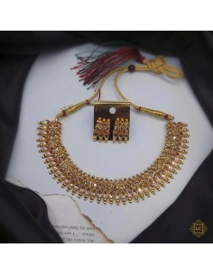 Parure Bijoux collier indienne doré ambre  - 1