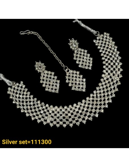 Parure Bijoux collier indienne argenté  - 1