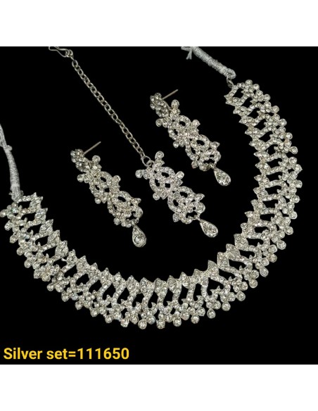 Parure Bijoux collier indienne argenté  - 1