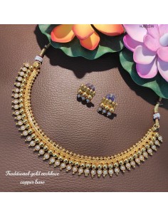 Parure Bijoux collier indienne doré blanc heera  - 1