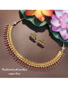 Parure Bijoux collier indienne doré Rose heera  - 1