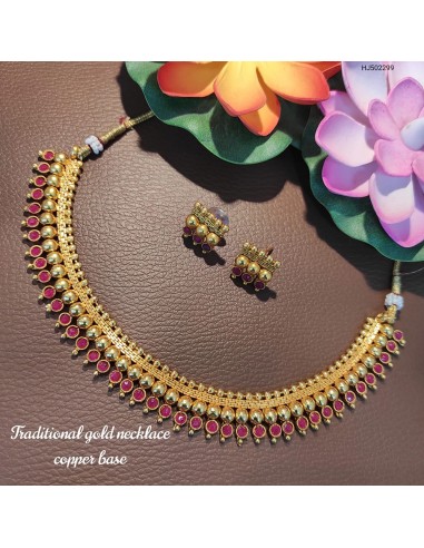 Parure Bijoux collier indienne doré Rose heera  - 1