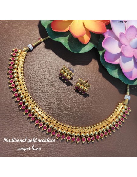 Parure Bijoux collier indienne doré Rose heera  - 1