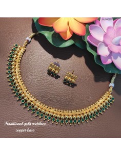 Parure Bijoux collier indienne doré Vert heera  - 1
