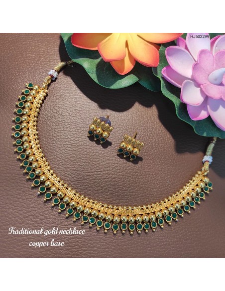 Parure Bijoux collier indienne doré Vert heera  - 1
