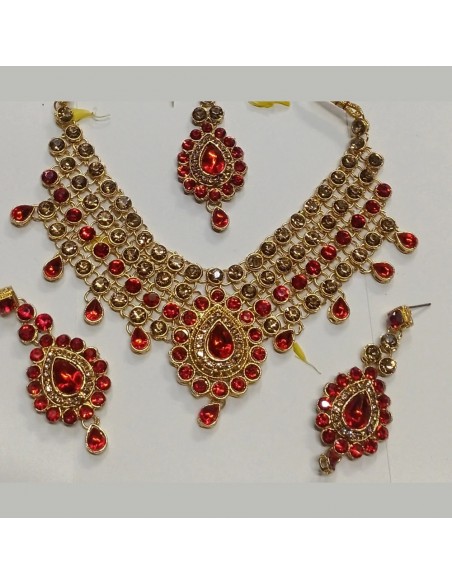 Parure indienne Kumavat rouge Doré 4 pieces  - 1
