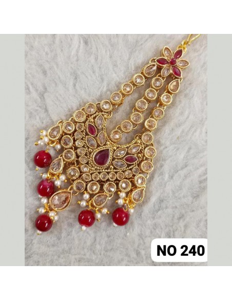 Passa Tikka Bijoux de tête Dore et Rouge  - 1