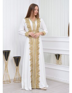 Caftan Takchita Robe oriental Rania Blanc dore  - 1