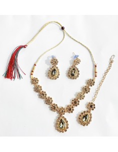 Parure Bijoux indienne Esha Ambre doré  - 1 2