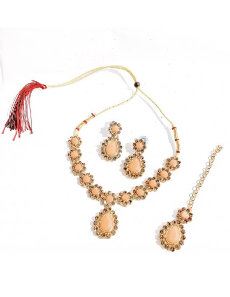 Parure Bijoux indienne Esha light peach  - 1